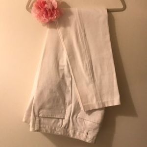 White flat front straight leg pants
